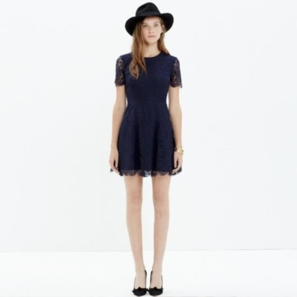 Madewell Dresses & Skirts - Madewell Navy Lace Short Sleeve Dress 2